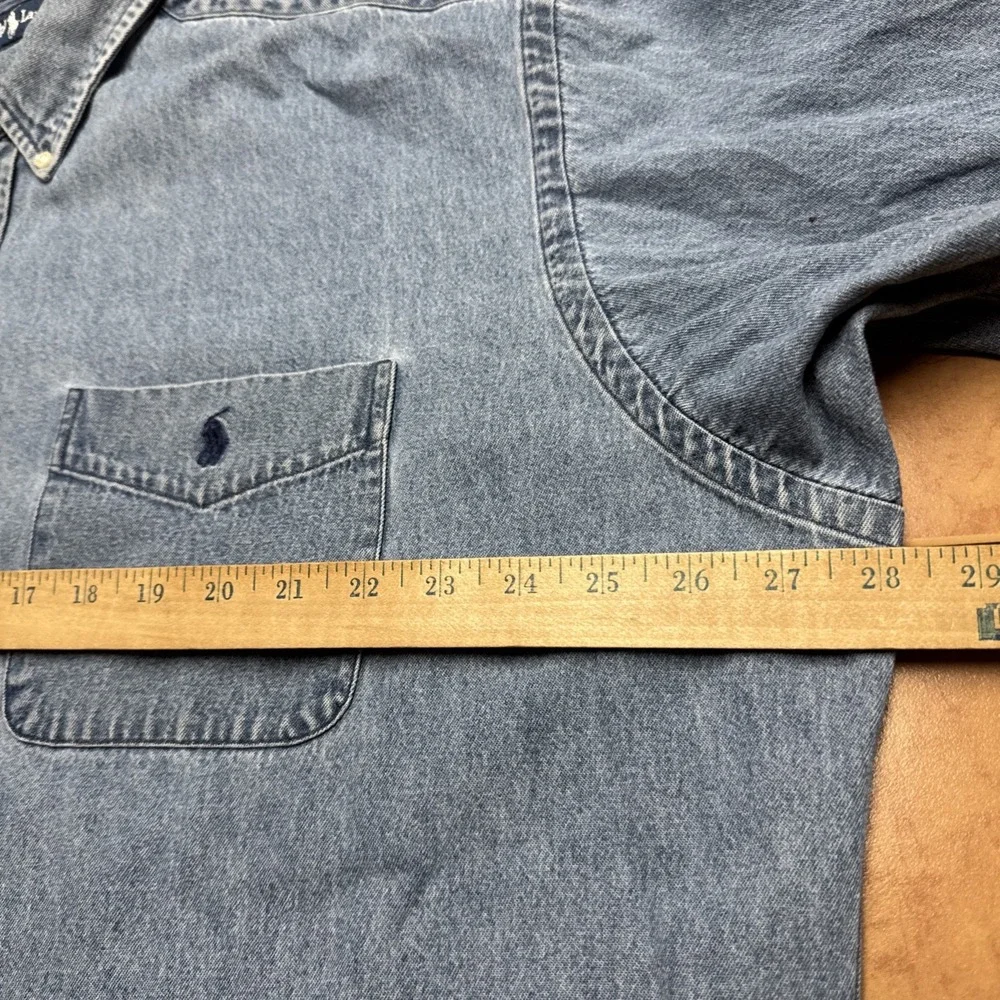 Vintage 90s Polo Ralph Lauren Men's Denim Button‎ Up Sz XL Big Shirt Pony Logo - Picture 6 of 8